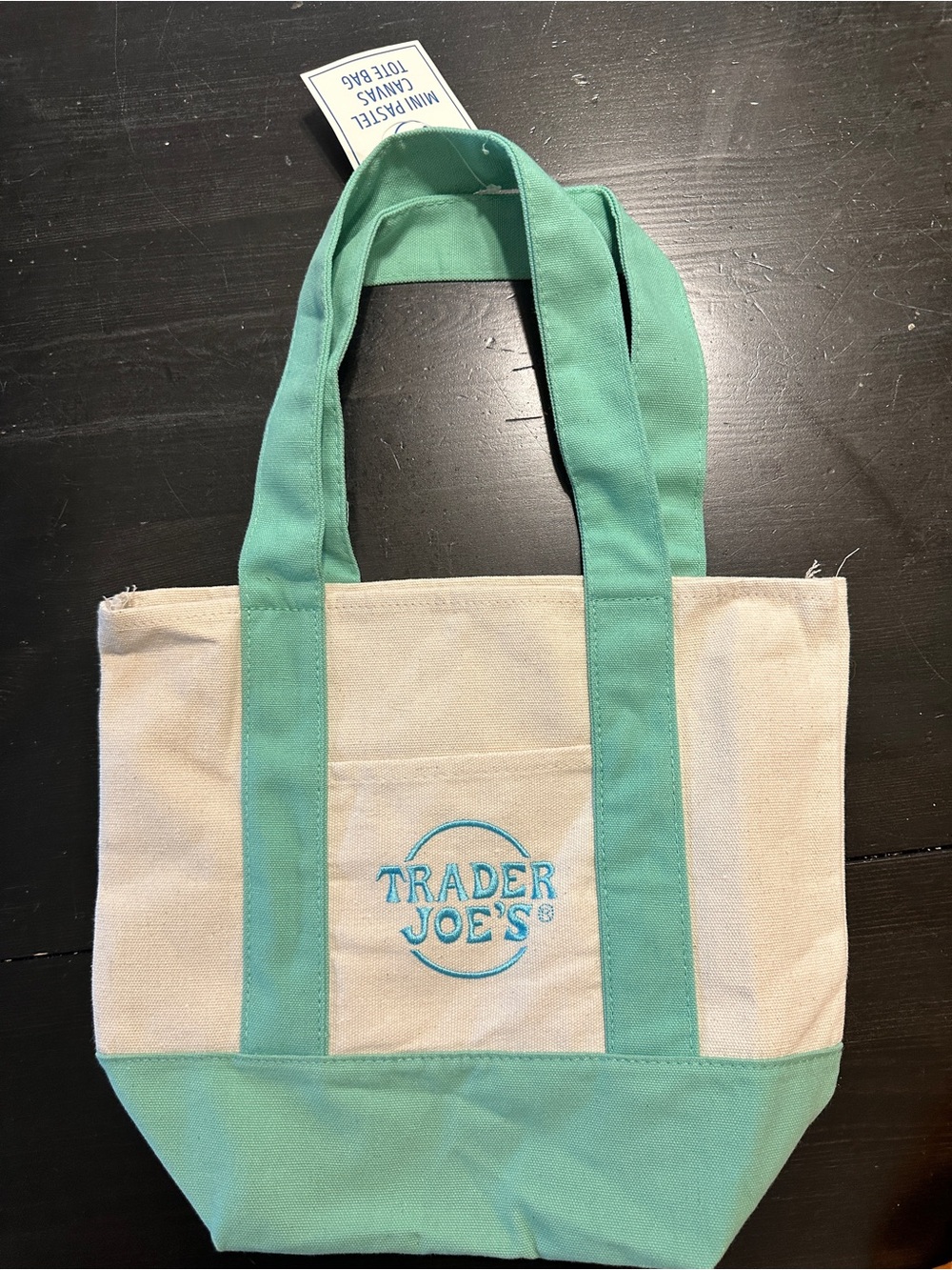 Trader Joe’s Mini Canvas Tote Bag in Mint Green and Cream